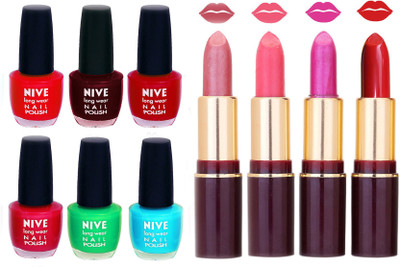 

Nive NIVE 6 Vibrant Colour NAIL POLISH + 4 Rich Color QUNEX LIPSTICK COMBO(Set of 10)