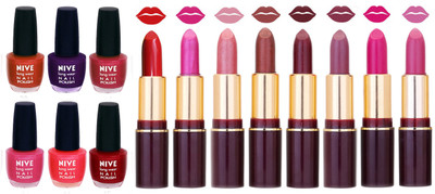 

Nive NIVE 6 Vibrant Color NAIL POLISH + 8 Rich Color QUNEX LIPSTICK COMBO(Set of 14)