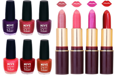 

Nive NIVE 6 Vibrant Colour NAIL POLISH + 4 Rich Color QUNEX LIPSTICK COMBO(Set of 10)