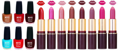 

Nive NIVE 6 Vibrant Color NAIL POLISH + 8 Rich Color QUNEX LIPSTICK COMBO(Set of 14)