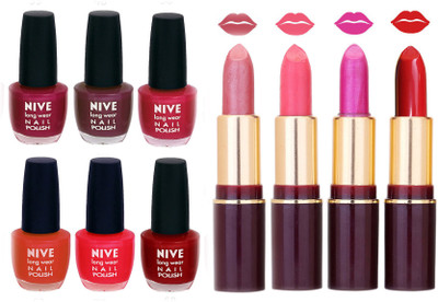 

Nive NIVE 6 Vibrant Colour NAIL POLISH + 4 Rich Color QUNEX LIPSTICK COMBO(Set of 10)