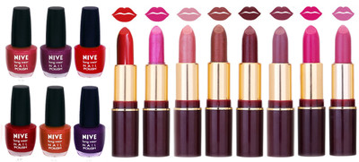 

Nive NIVE 6 Vibrant Color NAIL POLISH + 8 Rich Color QUNEX LIPSTICK COMBO(Set of 14)