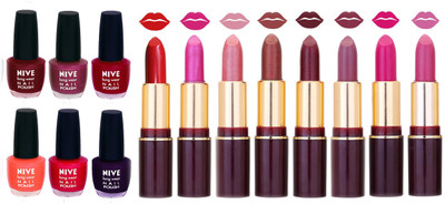 

Nive NIVE 6 Vibrant Color NAIL POLISH + 8 Rich Color QUNEX LIPSTICK COMBO(Set of 14)