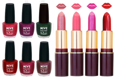 

Nive NIVE 6 Vibrant Colour NAIL POLISH + 4 Rich Color QUNEX LIPSTICK COMBO(Set of 10)