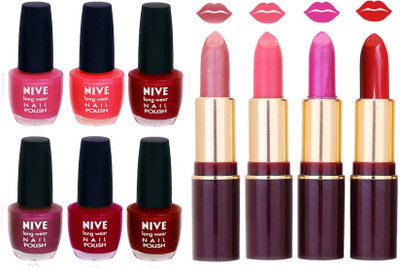 

Nive NIVE 6 Vibrant Colour NAIL POLISH + 4 Rich Color QUNEX LIPSTICK COMBO(Set of 10)