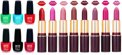 

Nive NIVE 6 Vibrant Color NAIL POLISH + 8 Rich Color QUNEX LIPSTICK COMBO(Set of 14)