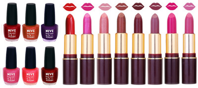 

Nive NIVE 6 Vibrant Color NAIL POLISH + 8 Rich Color QUNEX LIPSTICK COMBO(Set of 14)