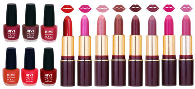 

Nive NIVE 6 Vibrant Color NAIL POLISH + 8 Rich Color QUNEX LIPSTICK COMBO(Set of 14)