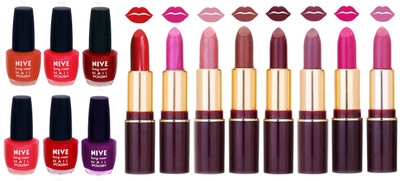 

Nive NIVE 6 Vibrant Color NAIL POLISH + 8 Rich Color QUNEX LIPSTICK COMBO(Set of)