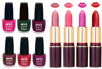 

Nive NIVE 6 Vibrant Colour NAIL POLISH + 4 Rich Color QUNEX LIPSTICK COMBO(Set of 10)