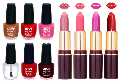 

Nive NIVE 6 Vibrant Colour NAIL POLISH + 4 Rich Color QUNEX LIPSTICK COMBO(Set of 10)