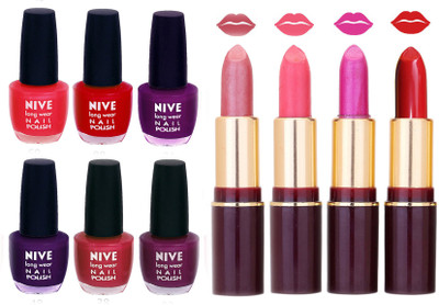 

Nive NIVE 6 Vibrant Colour NAIL POLISH + 4 Rich Color QUNEX LIPSTICK COMBO(Set of 10)