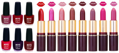 

Nive NIVE 6 Vibrant Color NAIL POLISH + 8 Rich Color QUNEX LIPSTICK COMBO(Set of 14)