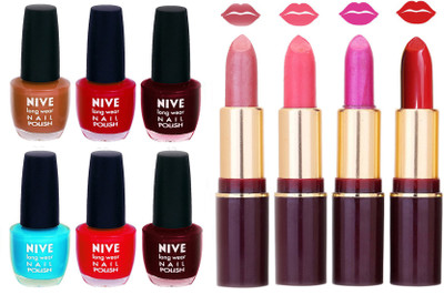 

Nive NIVE 6 Vibrant Colour NAIL POLISH + 4 Rich Color QUNEX LIPSTICK COMBO(Set of 10)