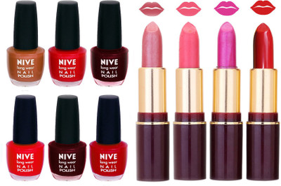 

Nive NIVE 6 Vibrant Colour NAIL POLISH + 4 Rich Color QUNEX LIPSTICK COMBO(Set of 10)