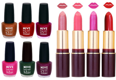 

Nive NIVE 6 Vibrant Colour NAIL POLISH + 4 Rich Color QUNEX LIPSTICK COMBO(Set of 10)