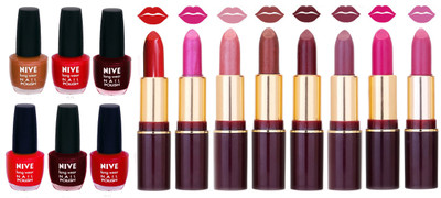 

Nive NIVE 6 Vibrant Color NAIL POLISH + 8 Rich Color QUNEX LIPSTICK COMBO(Set of 14)