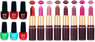 

Nive NIVE 6 Vibrant Color NAIL POLISH + 8 Rich Color QUNEX LIPSTICK COMBO(Set of)