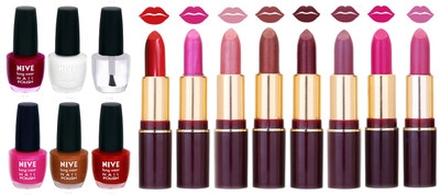 

Nive NIVE 6 Vibrant Color NAIL POLISH + 8 Rich Color QUNEX LIPSTICK COMBO(Set of 14)
