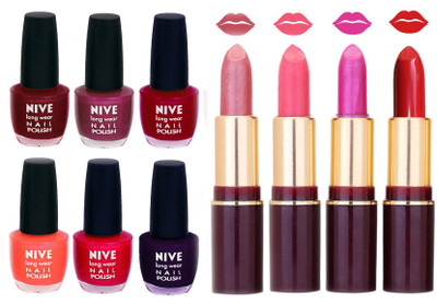 

Nive NIVE 6 Vibrant Colour NAIL POLISH + 4 Rich Color QUNEX LIPSTICK COMBO(Set of 10)