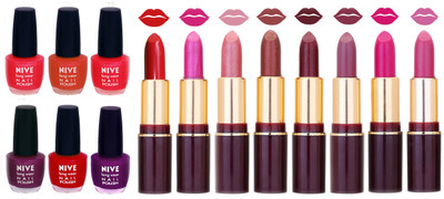 

Nive NIVE 6 Vibrant Color NAIL POLISH + 8 Rich Color QUNEX LIPSTICK COMBO(Set of 14)