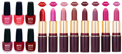 

Nive NIVE 6 Vibrant Color NAIL POLISH + 8 Rich Color QUNEX LIPSTICK COMBO(Set of 14)