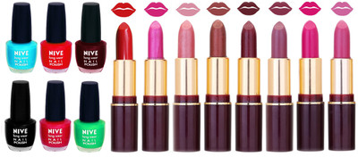 

Nive NIVE 6 Vibrant Color NAIL POLISH + 8 Rich Color QUNEX LIPSTICK COMBO(Set of 14)
