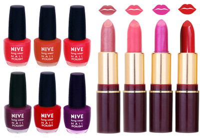 

Nive NIVE 6 Vibrant Colour NAIL POLISH + 4 Rich Color QUNEX LIPSTICK COMBO(Set of 10)