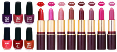 

Nive NIVE 6 Vibrant Color NAIL POLISH + 8 Rich Color QUNEX LIPSTICK COMBO(Set of 14)
