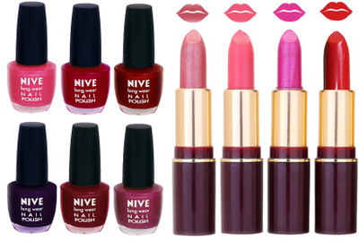 

Nive NIVE 6 Vibrant Colour NAIL POLISH + 4 Rich Color QUNEX LIPSTICK COMBO(Set of 10)