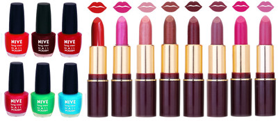 

Nive NIVE 6 Vibrant Color NAIL POLISH + 8 Rich Color QUNEX LIPSTICK COMBO(Set of 14)