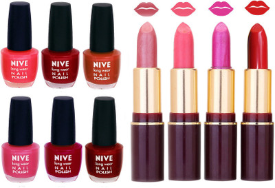 

Nive NIVE 6 Vibrant Colour NAIL POLISH + 4 Rich Color QUNEX LIPSTICK COMBO(Set of 10)