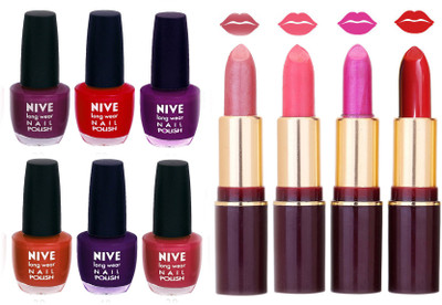

Nive NIVE 6 Vibrant Colour NAIL POLISH + 4 Rich Color QUNEX LIPSTICK COMBO(Set of 10)