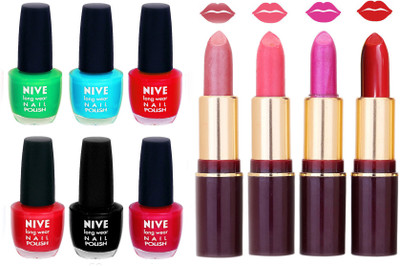 

Nive NIVE 6 Vibrant Colour NAIL POLISH + 4 Rich Color QUNEX LIPSTICK COMBO(Set of)