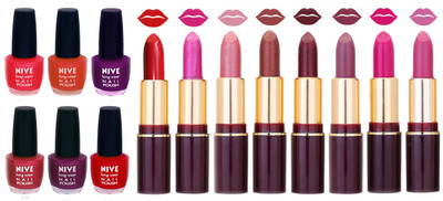 

Nive NIVE 6 Vibrant Color NAIL POLISH + 8 Rich Color QUNEX LIPSTICK COMBO(Set of 14)