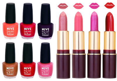 

Nive NIVE 6 Vibrant Colour NAIL POLISH + 4 Rich Color QUNEX LIPSTICK COMBO(Set of 10)
