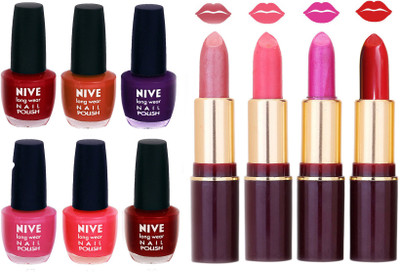 

Nive NIVE 6 Vibrant Colour NAIL POLISH + 4 Rich Color QUNEX LIPSTICK COMBO(Set of 10)
