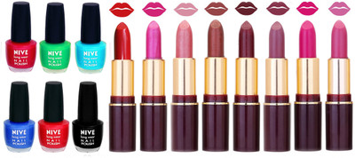 

Nive NIVE 6 Vibrant Color NAIL POLISH + 8 Rich Color QUNEX LIPSTICK COMBO(Set of 14)