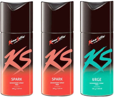 

KamaSutra Combo Pack, Spark-Spark-Urge Deodorant Spray - For Men(450 ml, Pack of 3)