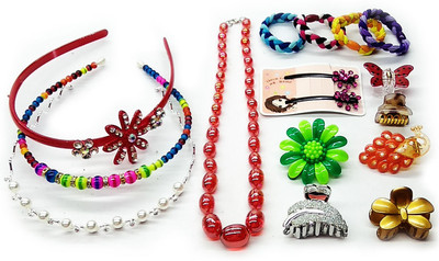 

Ziggle 16 Pcs Premium Hair Accessories Set Fashion clips party gift Hair Clip, Head Band, Rubber Band, Hair Band, Hair Pin, Tic Tac Clip(Multicolor)