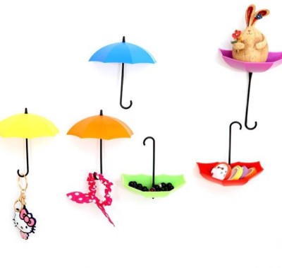 ITALISH Umbrella Drop Style Clothes Key Hat Wall Hanger Plastic Key Holder(3 Hooks, Multicolor)