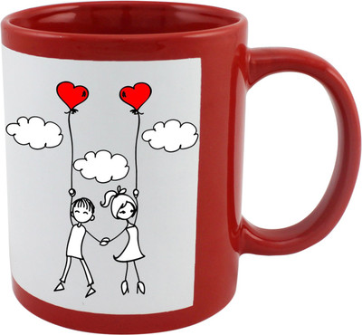 

Thirsty Guys Love Couple Balloon Red Ceramic Mug(325 ml), Multicolor