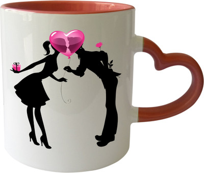 

Thirsty Guys Love Couple Inner Red Ceramic Mug(325 ml), Multicolor