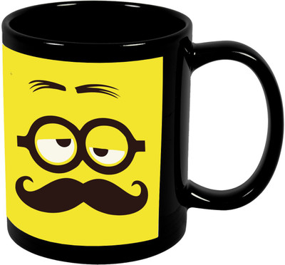 

Thirsty Guys Mustache Emoji Black Ceramic Mug(325 ml), Multicolor