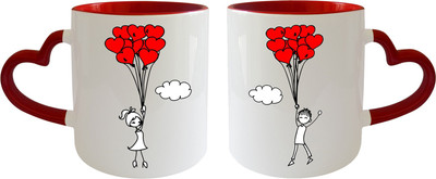 

Thirsty Guys Love Couple Balloon Inner Red Ceramic Mug(325 ml, Pack of 2), Multicolor
