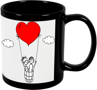 

Thirsty Guys Love Couple Balloon Black Ceramic Mug(325 ml), Multicolor
