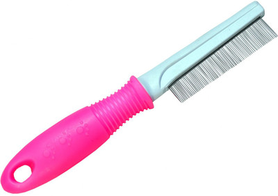 

SRI Pet Hair Flea Comb Stainless Steel Pin Dog Grooming Brush With Soft Grip Handle- Pink Rakes for Dog