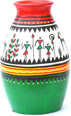 

Art Godaam Hand painted Terracotta Vase(7 inch, Multicolor)