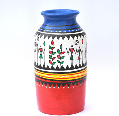 

Art Godaam Hand painted Terracotta Vase(7 inch, Multicolor)