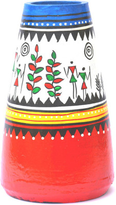 

Art Godaam Hand painted Terracotta Vase(7 inch, Multicolor)